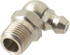 Alemite - 90° Head Angle, 1/8 PTF Stainless Steel Standard Grease Fitting - 7/16" Hex, 7/8" Overall Height, 11/32" Shank Length - Exact Industrial Supply