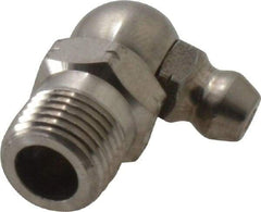 Alemite - 90° Head Angle, 1/8 PTF Nickel/Copper Standard Grease Fitting - 7/16" Hex, 7/8" Overall Height, 11/32" Shank Length - Exact Industrial Supply