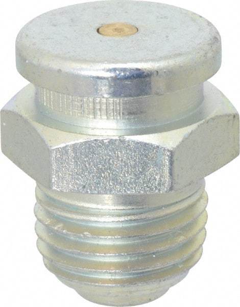 Alemite - Straight Head Angle, 1/4 NPTF Button-Head Grease Fitting - 5/8" Hex, 53/64" Overall Height, 27/64" Shank Length, 6,000 Operating psi, Zinc Plated Finish - Exact Industrial Supply