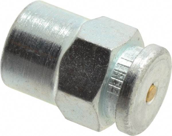 Alemite - Straight Head Angle, 1/8 NPTF Button-Head Grease Fitting - 5/8" Hex, 31/32" Overall Height, 13/32" Shank Length, 6,000 Operating psi, Zinc Plated Finish - Exact Industrial Supply