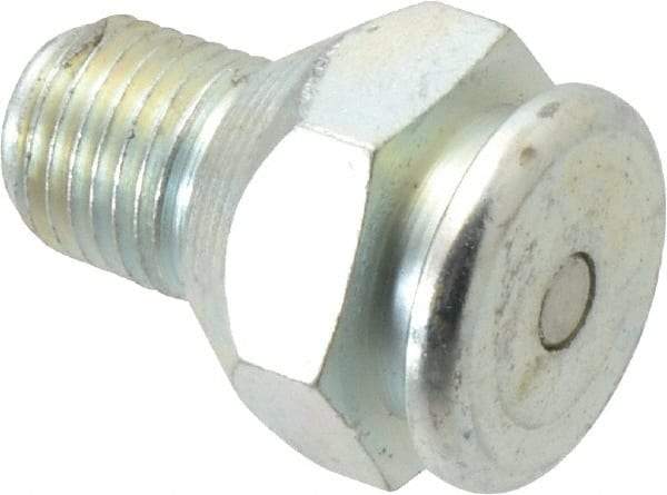Alemite - Straight Head Angle, 1/4 NPTF Button-Head Grease Fitting - 7/8" Hex, 1-1/4" Overall Height, 1/2" Shank Length, 15,000 Operating psi, Zinc Plated Finish - Exact Industrial Supply