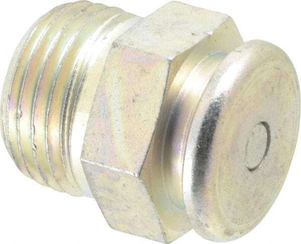 Alemite - Straight Head Angle, 1/2 NPTF Button-Head Grease Fitting - 7/8" Hex, 1-1/16" Overall Height, 1/2" Shank Length, 15,000 Operating psi, Zinc Plated Finish - Exact Industrial Supply