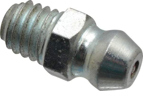 Alemite - Straight Head Angle, M6x1.0 Metric Steel Standard Grease Fitting - 7mm Hex, 1/4" Shank Length, 10,000 Operating psi, Zinc Plated Finish - Exact Industrial Supply