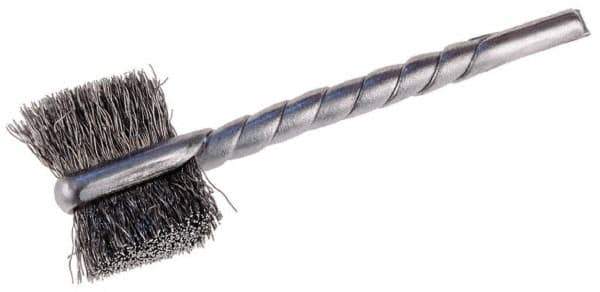 Osborn - 1-1/8" Diam Flat Steel Tube Brush - 0.005" Filament Diam, 5/8" Brush Length, 2-1/4" OAL, 1/8" Diam Shank - Exact Industrial Supply