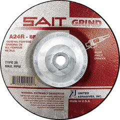Sait - 24 Grit, 7" Wheel Diam, 1/4" Wheel Thickness, Type 28 Depressed Center Wheel - Aluminum Oxide, Resinoid Bond, R Hardness, 8,500 Max RPM, Compatible with Angle Grinder - Exact Industrial Supply