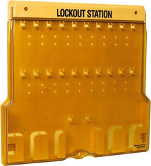 Master Lock - 1 Piece, Empty Polycarbonate Padlock Station - 22 Inch Wide x 22 Inch High x 1-3/4 Inch Deep, Black on Yellow, Covered - Exact Industrial Supply