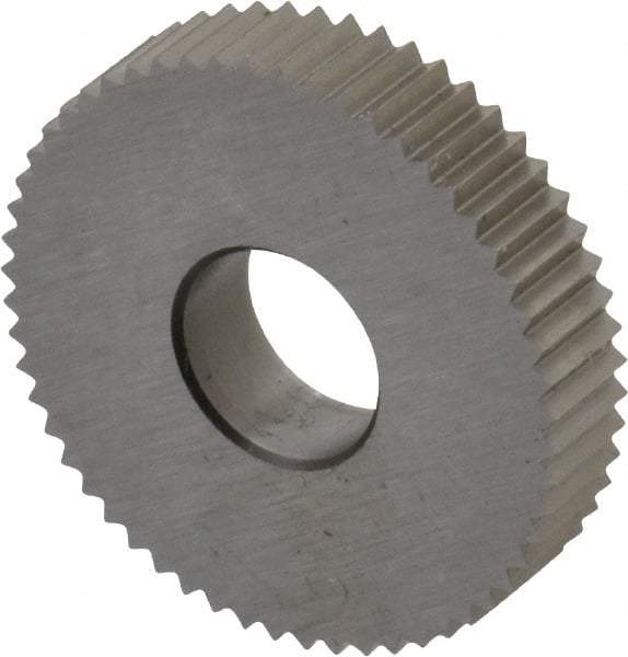 Value Collection - 9/16" Diam, 90° Tooth Angle, 32 TPI, Standard (Shape), Cut Type Powdered Metal High Speed Steel Straight Knurl Wheel - 0.118" Face Width, Circular Pitch, Bright Finish - Exact Industrial Supply