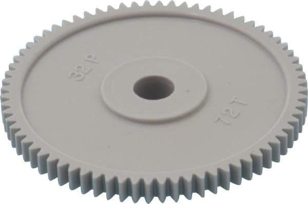 Made in USA - 32 Pitch, 2-1/4" Pitch Diam, 2-5/16" OD, 72 Tooth Spur Gear - 3/16" Face Width, 5/16" Bore Diam, 13/16" Hub Diam, 20° Pressure Angle, Acetal - Exact Industrial Supply