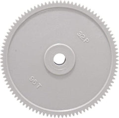 Made in USA - 32 Pitch, 3" Pitch Diam, 3-1/16" OD, 96 Tooth Spur Gear - 3/16" Face Width, 5/16" Bore Diam, 13/16" Hub Diam, 20° Pressure Angle, Acetal - Exact Industrial Supply