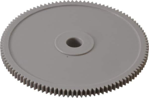 Made in USA - 48 Pitch, 2-1/4" Pitch Diam, 2.292" OD, 108 Tooth Spur Gear - 1/8" Face Width, 1/4" Bore Diam, 39/64" Hub Diam, 20° Pressure Angle, Acetal - Exact Industrial Supply