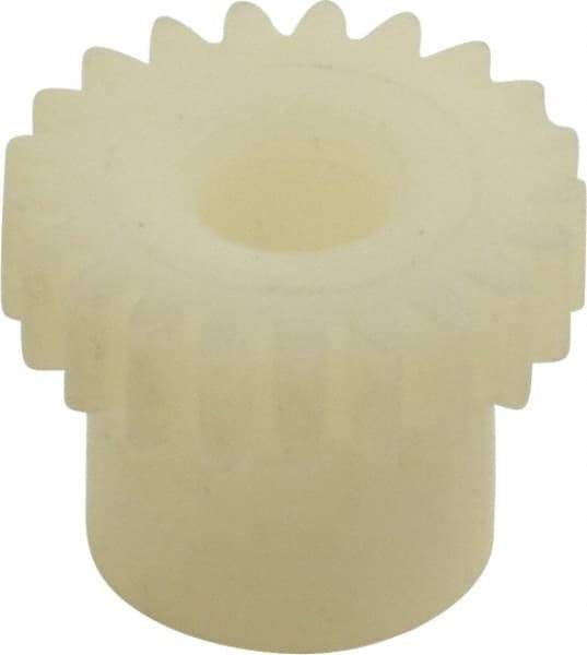 Made in USA - 48 Pitch, 7/16" Pitch Diam, 0.479" OD, 21 Tooth Spur Gear - 1/8" Face Width, 5/32" Bore Diam, 11/32" Hub Diam, 20° Pressure Angle, Acetal - Exact Industrial Supply