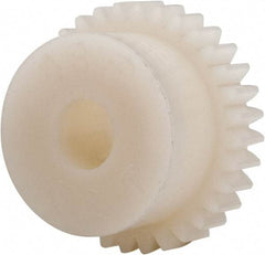 Made in USA - 48 Pitch, 0.667" Pitch Diam, 0.708" OD, 32 Tooth Spur Gear - 1/8" Face Width, 3/16" Bore Diam, 35/64" Hub Diam, 20° Pressure Angle, Acetal - Exact Industrial Supply
