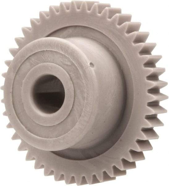 Made in USA - 48 Pitch, 7/8" Pitch Diam, 0.917" OD, 42 Tooth Spur Gear - 1/8" Face Width, 3/16" Bore Diam, 35/64" Hub Diam, 20° Pressure Angle, Acetal - Exact Industrial Supply