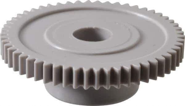 Made in USA - 48 Pitch, 1-1/8" Pitch Diam, 1.168" OD, 54 Tooth Spur Gear - 1/8" Face Width, 1/4" Bore Diam, 39/64" Hub Diam, 20° Pressure Angle, Acetal - Exact Industrial Supply