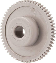 Made in USA - 48 Pitch, 1-1/4" Pitch Diam, 1.292" OD, 60 Tooth Spur Gear - 1/8" Face Width, 1/4" Bore Diam, 39/64" Hub Diam, 20° Pressure Angle, Acetal - Exact Industrial Supply
