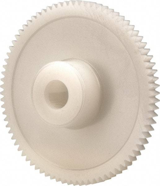 Made in USA - 48 Pitch, 1.667" Pitch Diam, 1.708" OD, 80 Tooth Spur Gear - 1/8" Face Width, 1/4" Bore Diam, 39/64" Hub Diam, 20° Pressure Angle, Acetal - Exact Industrial Supply