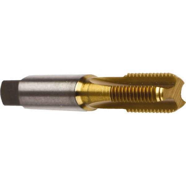 Emuge - M10x1.00 Metric Fine 6HX 4 Flute TiN Finish Cobalt Straight Flute Machine Tap - Bottoming, Right Hand Thread, 2-15/16" OAL, 0.709" Thread Length, Oversize - Exact Industrial Supply