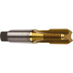 Emuge - M10x1.00 Metric Fine 6HX 4 Flute TiN Finish Cobalt Straight Flute Machine Tap - Bottoming, Right Hand Thread, 2-15/16" OAL, 0.709" Thread Length, Oversize - Exact Industrial Supply