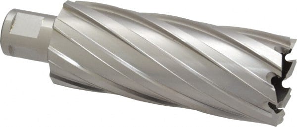 Annular Cutter: 1-3/8″ Dia, 3″ Depth of Cut, High Speed Steel 3/4″ Shank Dia, Weldon Flat Shank, 2 Flats, Bright/Uncoated