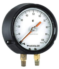 Weksler Instruments - 4-1/2" Dial, 1/4 Thread, 0-30 Scale Range, Pressure Gauge - Lower Connection, Rear Flange Connection Mount - Exact Industrial Supply