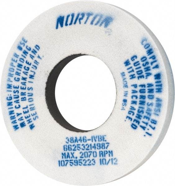 Norton - 12" Diam x 5" Hole x 1-1/2" Thick, I Hardness, 46 Grit Surface Grinding Wheel - Aluminum Oxide, Type 1, Coarse Grade, 2,070 Max RPM, Vitrified Bond, No Recess - Exact Industrial Supply