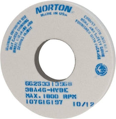 Norton - 14" Diam x 5" Hole x 1-1/2" Thick, H Hardness, 46 Grit Surface Grinding Wheel - Aluminum Oxide, Type 1, Coarse Grade, 1,800 Max RPM, Vitrified Bond, No Recess - Exact Industrial Supply