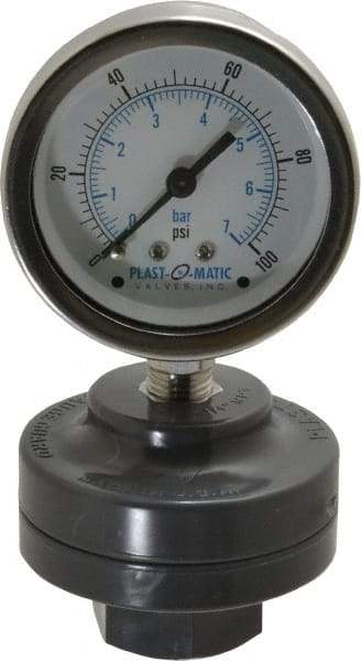 Plast-O-Matic - 100 Max psi, 2 Inch Dial Diameter, PVC Pressure Gauge Guard and Isolator - 3% Accuracy - Exact Industrial Supply