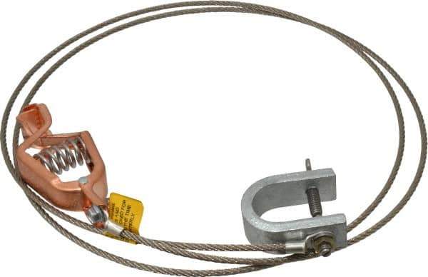 Hubbell Workplace - 19 AWG, 5 Ft., Alligator Clip, C-Clamp, Grounding Cable with Clamps - Noninsulated, Federal Specification A-A-59466-010 - Exact Industrial Supply