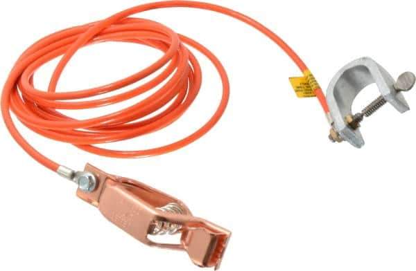 Hubbell Workplace - 19 AWG, 10 Ft., Alligator Clip, C-Clamp, Grounding Cable with Clamps - Orange, Federal Specification A-A-59466-010 - Exact Industrial Supply