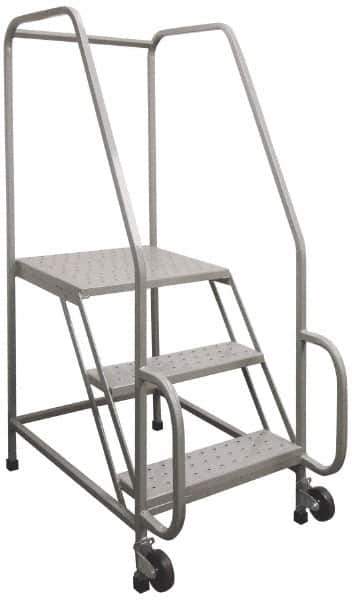 PW Platforms - 4 Step, 68 Inch Overall Height, Grip Strut Tread, Tilt and Roll Safety Ladder - 300 Lb. Load Capacity, 40 Inch Platform Height, 26 Inch Base Width x 46 Inch Base Depth - Exact Industrial Supply