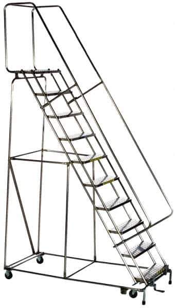 Ballymore - 58-1/2" 3 Step Ladder - Rolling Safety Ladder, 300 Lb Capacity, 28-1/2" Platform Height, 20" Base Width x 25" Base Depth, Solid Ribbed Tread - Exact Industrial Supply