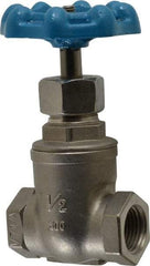 Legend Valve - 1/2" Pipe, Threaded Stainless Steel Solid Wedge Stem Gate Valve - 600 WOG, 125 WSP - Exact Industrial Supply