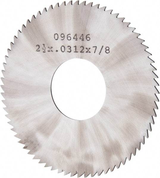 Made in USA - 2-1/2" Diam x 0.0313" Blade Thickness x 7/8" Arbor Hole Diam, 72 Tooth Slitting and Slotting Saw - Arbor Connection, Solid Carbide, Concave Ground - Exact Industrial Supply
