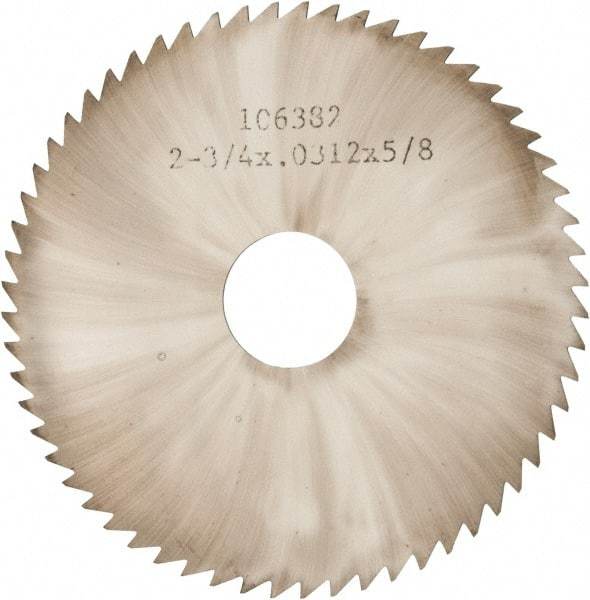 Made in USA - 2-3/4" Diam x 0.0313" Blade Thickness x 5/8" Arbor Hole Diam, 60 Tooth Slitting and Slotting Saw - Arbor Connection, Solid Carbide, Concave Ground - Exact Industrial Supply