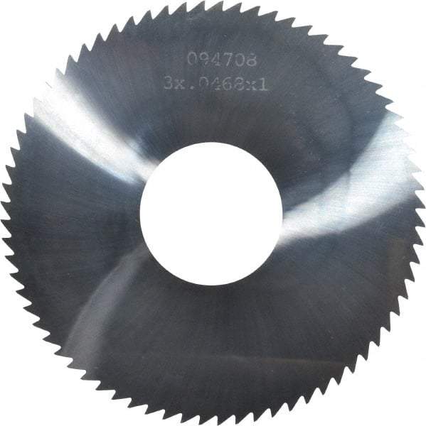 Made in USA - 3" Diam x 0.0468" Blade Thickness x 1" Arbor Hole Diam, 72 Tooth Slitting and Slotting Saw - Arbor Connection, Right Hand, Uncoated, Solid Carbide, 5° Rake, Concave Ground - Exact Industrial Supply