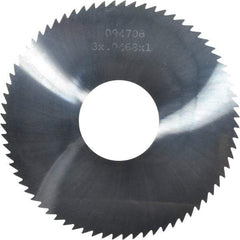 Made in USA - 3" Diam x 0.0468" Blade Thickness x 1" Arbor Hole Diam, 72 Tooth Slitting and Slotting Saw - Arbor Connection, Right Hand, Uncoated, Solid Carbide, 5° Rake, Concave Ground - Exact Industrial Supply