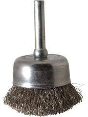 Made in USA - 1-3/4" Diam, 1/4" Shank Crimped Wire Stainless Steel Cup Brush - 0.008" Filament Diam, 3/4" Trim Length, 13,000 Max RPM - Exact Industrial Supply
