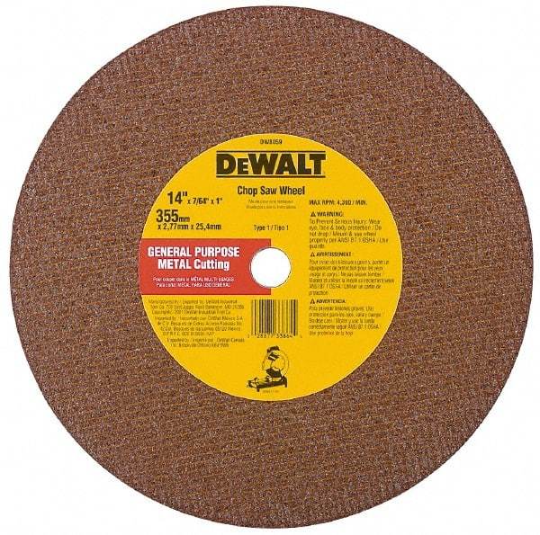 DeWALT - 12" Aluminum Oxide Cutoff Wheel - 7/64" Thick, 1" Arbor, 5,000 Max RPM, Use with Stationary Tools - Exact Industrial Supply