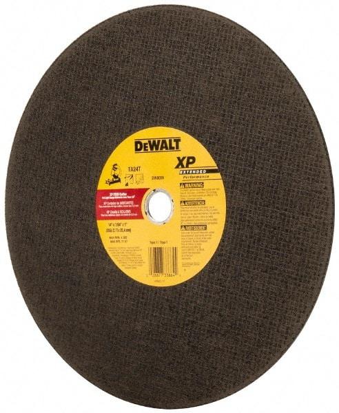DeWALT - 14" Aluminum Oxide Cutoff Wheel - 7/64" Thick, 1" Arbor, 4,300 Max RPM, Use with Stationary Tools - Exact Industrial Supply