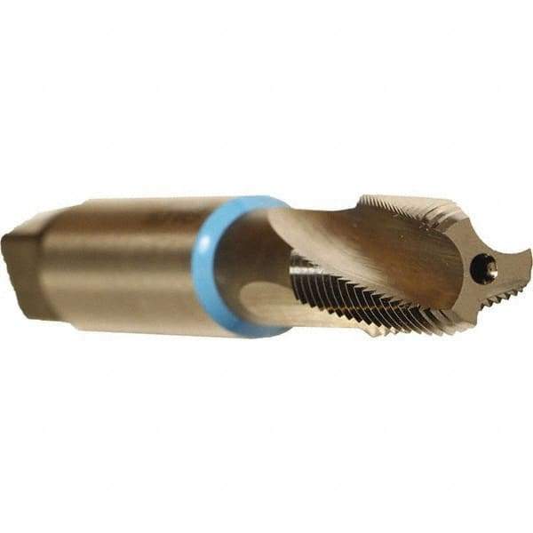 Emuge - 1/16-27 NPT, 15° Helix, 3 Flutes, Bright Finish, Cobalt, Spiral Flute Pipe Tap - Right Hand Flute, 0.69" Thread Length, 0.234" Square Size, Series KEG - Exact Industrial Supply