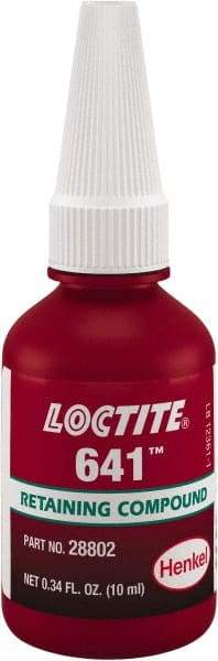 Loctite - 10 mL, Yellow, Low Strength Liquid Retaining Compound - Series 641, 24 hr Full Cure Time - Exact Industrial Supply