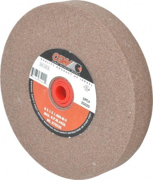 Camel Grinding Wheels - 60 Grit Aluminum Oxide Bench & Pedestal Grinding Wheel - 6" Diam x 1" Hole x 1" Thick, 4456 Max RPM, M Hardness, Medium Grade , Vitrified Bond - Exact Industrial Supply