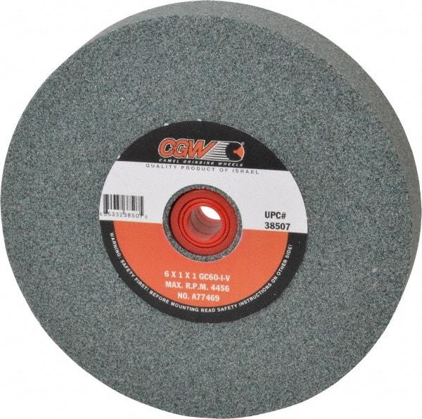 Camel Grinding Wheels - 60 Grit Silicon Carbide Bench & Pedestal Grinding Wheel - 6" Diam x 1" Hole x 1" Thick, 4456 Max RPM, I Hardness, Medium Grade , Vitrified Bond - Exact Industrial Supply