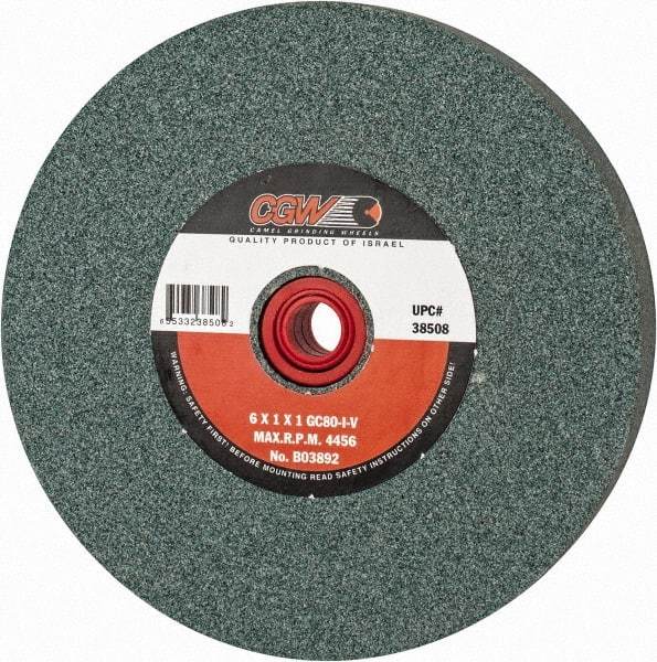 Camel Grinding Wheels - 80 Grit Silicon Carbide Bench & Pedestal Grinding Wheel - 6" Diam x 1" Hole x 1" Thick, 4456 Max RPM, I Hardness, Medium Grade , Vitrified Bond - Exact Industrial Supply