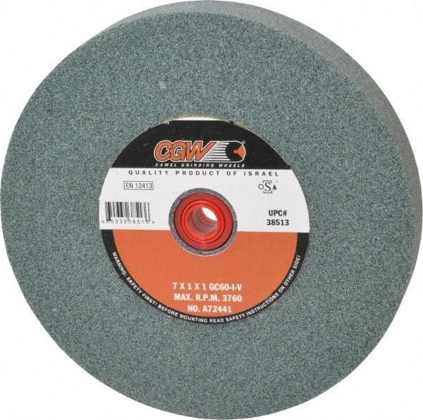 Camel Grinding Wheels - 60 Grit Silicon Carbide Bench & Pedestal Grinding Wheel - 7" Diam x 1" Hole x 1" Thick, 3760 Max RPM, I Hardness, Medium Grade , Vitrified Bond - Exact Industrial Supply