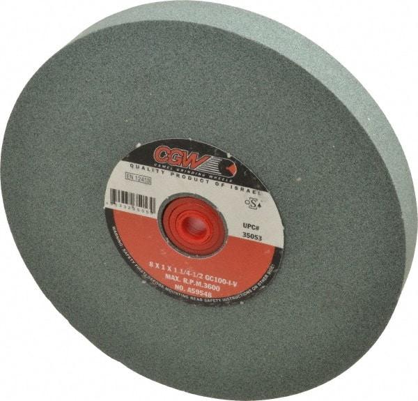 Camel Grinding Wheels - 100 Grit Silicon Carbide Bench & Pedestal Grinding Wheel - 8" Diam x 1-1/4" Hole x 1" Thick, 3600 Max RPM, I Hardness, Fine Grade , Vitrified Bond - Exact Industrial Supply