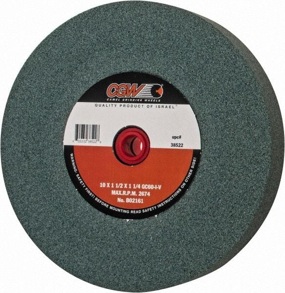 Camel Grinding Wheels - 60 Grit Silicon Carbide Bench & Pedestal Grinding Wheel - 10" Diam x 1-1/4" Hole x 1-1/2" Thick, 2483 Max RPM, I Hardness, Medium Grade , Vitrified Bond - Exact Industrial Supply