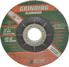 Rex Cut Product - 24 Grit, 4-1/2" Wheel Diam, 1/4" Wheel Thickness, 7/8" Arbor Hole, Type 27 Depressed Center Wheel - Aluminum Oxide, Resinoid Bond, 13,300 Max RPM, Compatible with Angle Grinder - Exact Industrial Supply