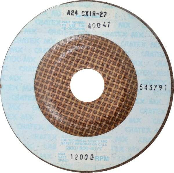 Cratex - 24 Grit, 4-1/2" Wheel Diam, 1/4" Wheel Thickness, 7/8" Arbor Hole, Type 27 Depressed Center Wheel - Aluminum Oxide, Compatible with Angle Grinder - Exact Industrial Supply