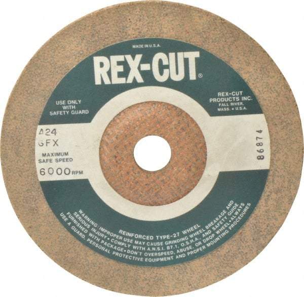 Cratex - 24 Grit, 7" Wheel Diam, 3/16" Wheel Thickness, 7/8" Arbor Hole, Type 27 Depressed Center Wheel - Aluminum Oxide, Compatible with Angle Grinder - Exact Industrial Supply